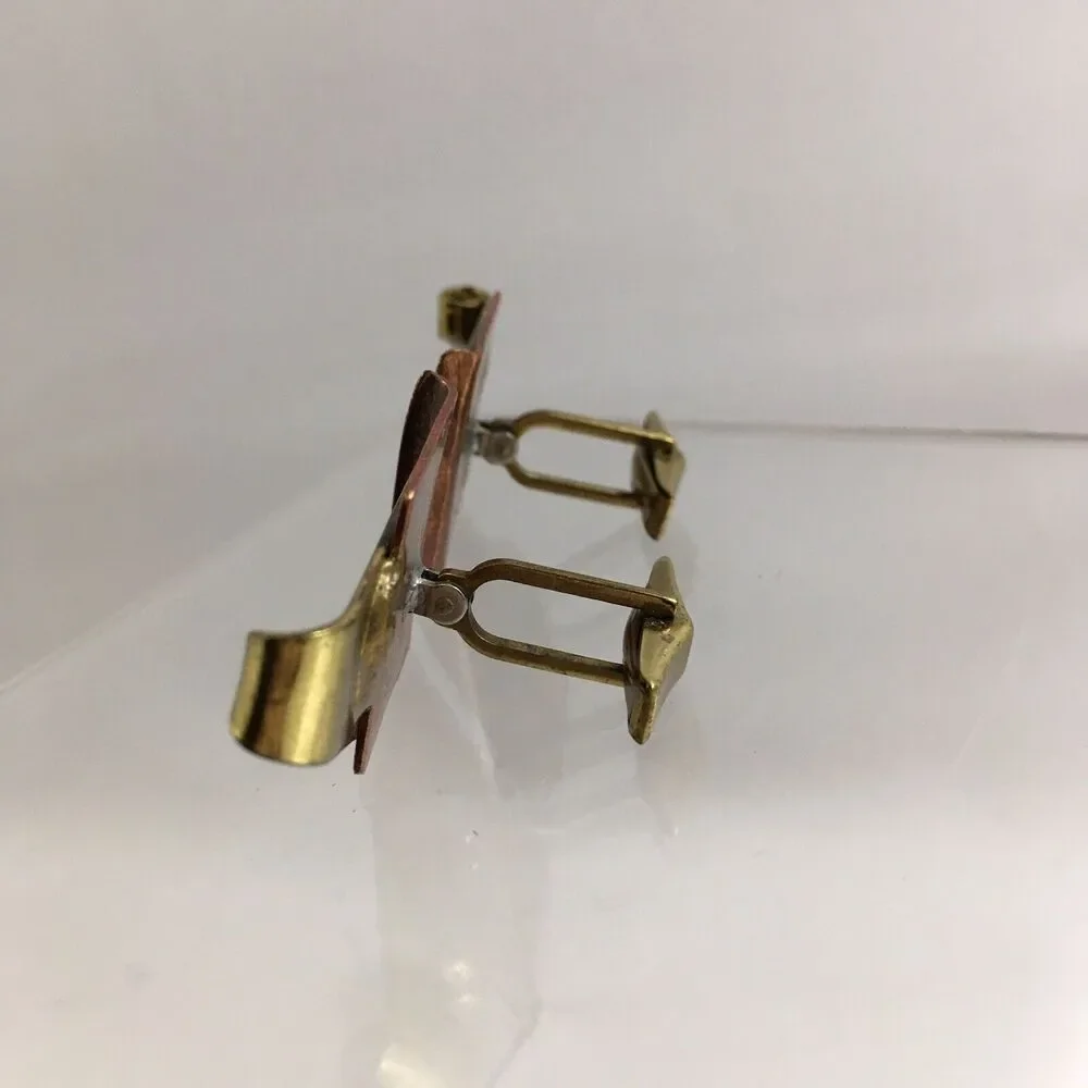 Copper Gold Modernist Abstract Cufflinks Square Sculpture Brutalist Large VTG H1